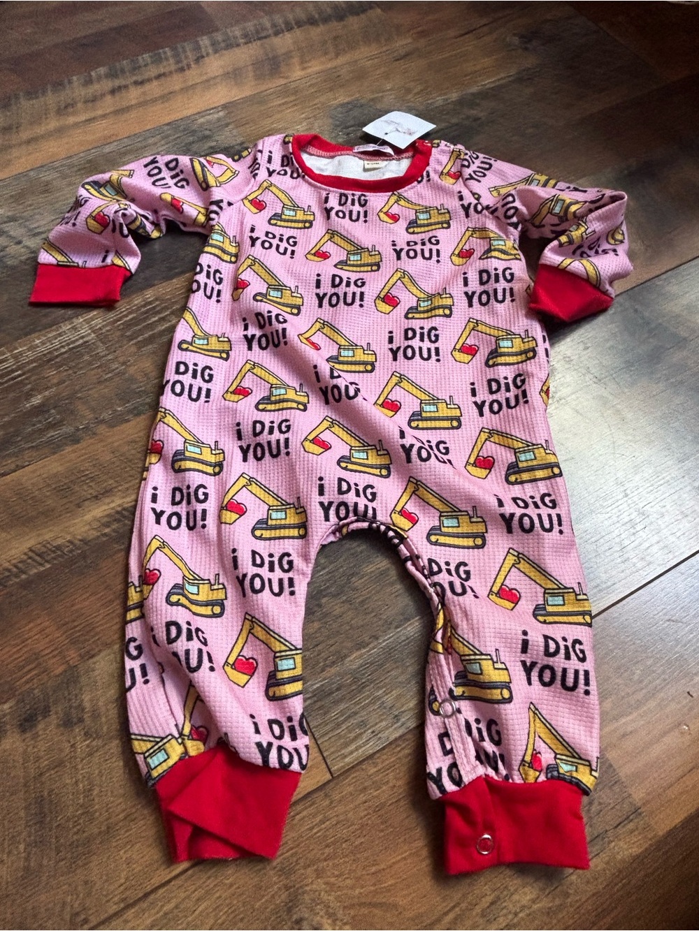Clover cottage excavator “I dig you” sleeper/romper girl 6-12 months NWT